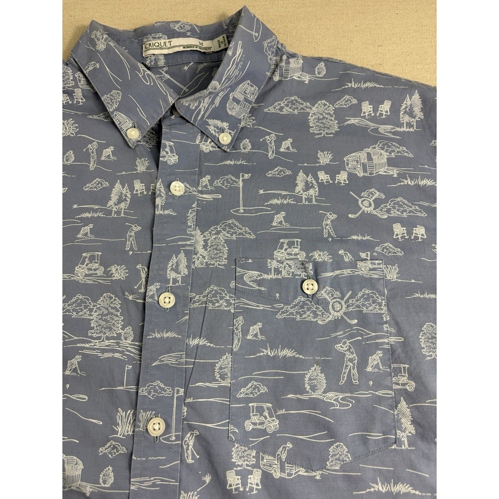 Criquet Mens Button Down Camp Golf All Over Print Shirt MEDIUM (C5)